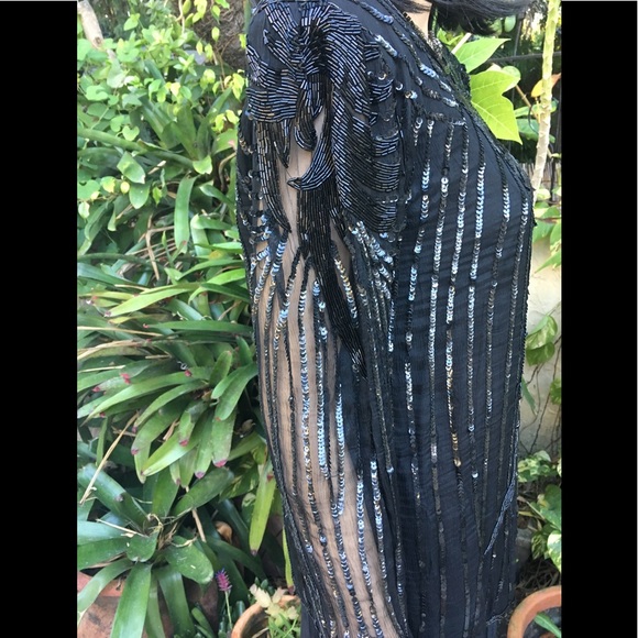 VINTAGE JALM BLACK SEQUIN BLOUSE -LARGE - Picture 3 of 6